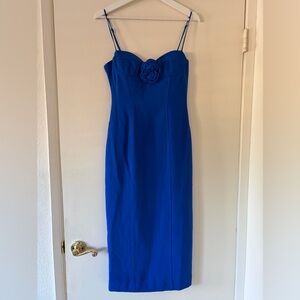 Bardot Royal Blue Strapless Sheath Dress with Floral Applique